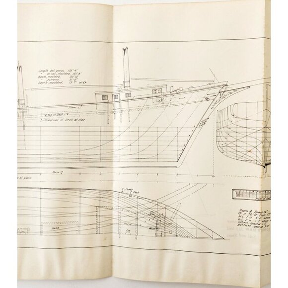 1961 Flower Dew Tern Schooner Ship Drawing Blueprint Shelburne Shipbuilding E2J4 - Picture 3 of 5